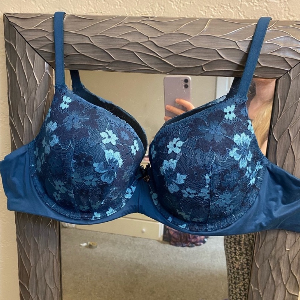 NWT Victoria’s Secret Body by Victoria Blue Floral Lace demi Bra 34DD